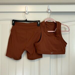 Set active sport body chocolate brown sports bra biker shorts set size medium